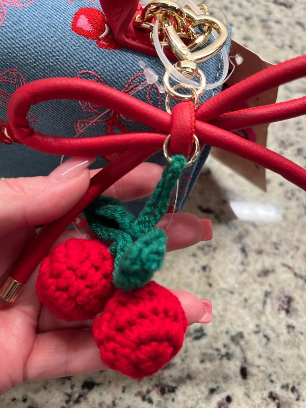 Betsy Johnson Cherry Denim Kitsch Crossbody Bag NWT - Picture 12 of 12